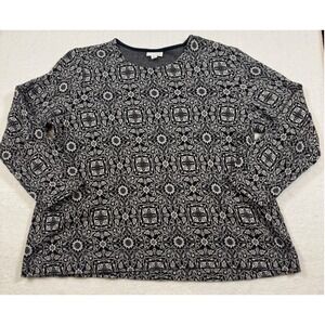 J. Jill Womens Large Petite Black White Floral Medallion Cotton Knit Top